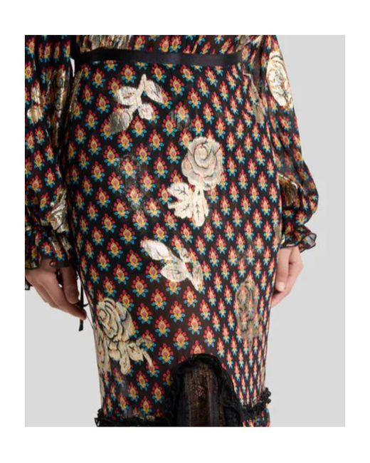 Etro Black Rose Patterned Asymmetric Midi Skirt