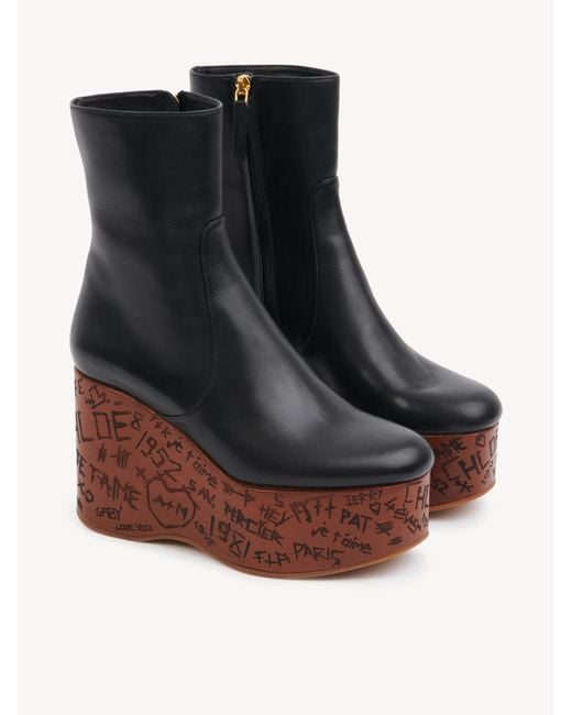 Chloé Brown Maxime Wedge Ankle Boot 100% Calf-Skin Leather