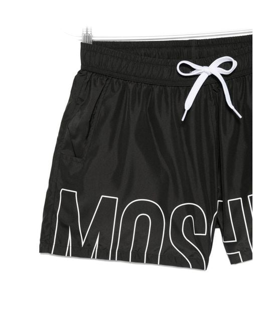 Moschino Black Logo-Print Drawstring Swim Trunks for men