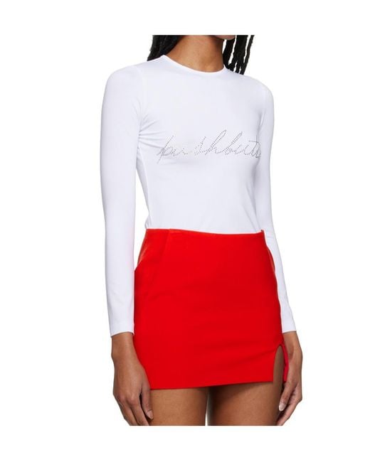 Pushbutton Red Crew Neck Long-Sleeved T-Shirt