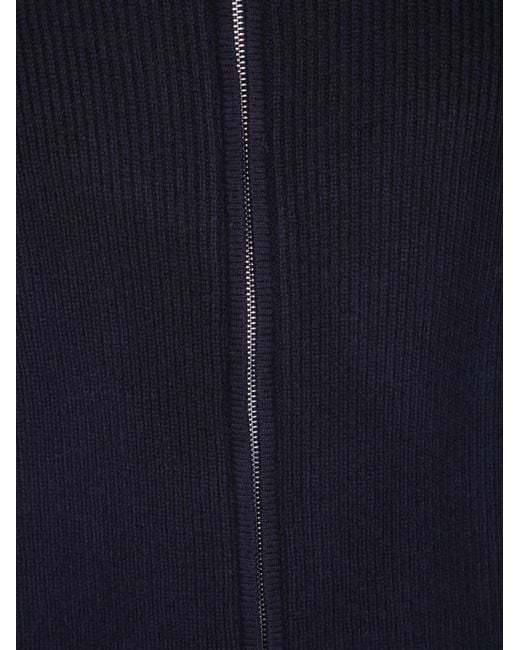 Soft Goat Blue Zip-Up High Collar Cardigan for men