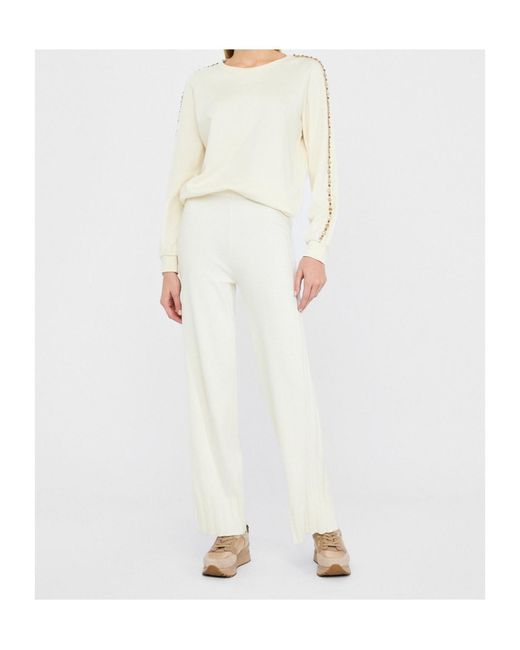 Liu Jo White Rhinestone-Embellished Crew-Neck Sweatshirt