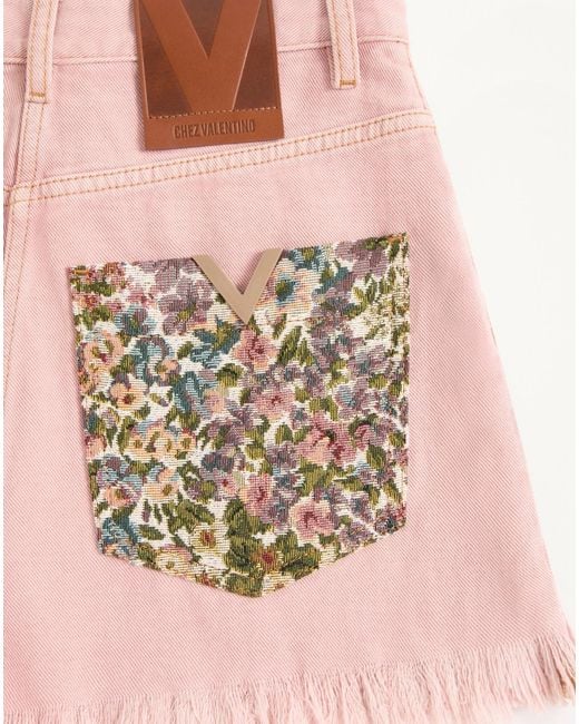 Valentino Pink Frayed Hem Denim Shorts