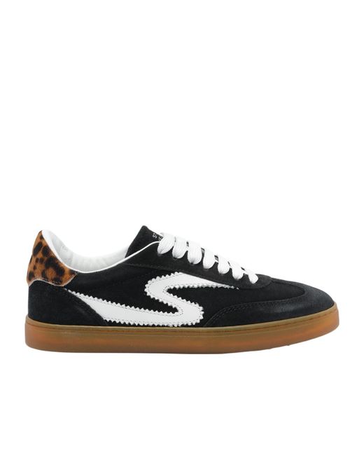 Stuart Weitzman Black Runaround Suede Leather Leopard-Print Detail Sneakers