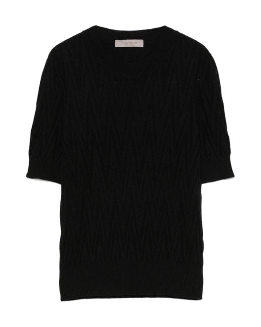 D.exterior Black Chevron-Knit Sweater