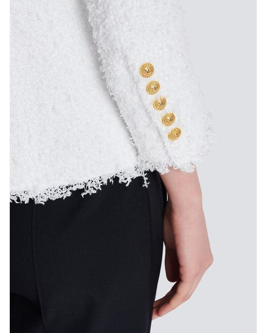 Balmain White Tweed Single-Breasted Jacket