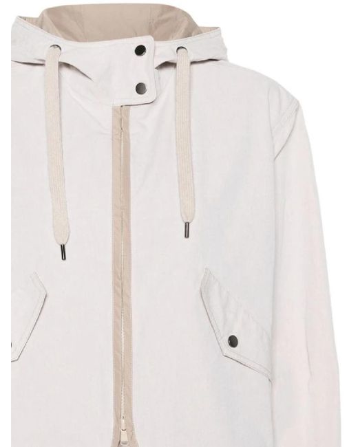 Brunello Cucinelli White Zip-Up Hooded Drawstring Jacket