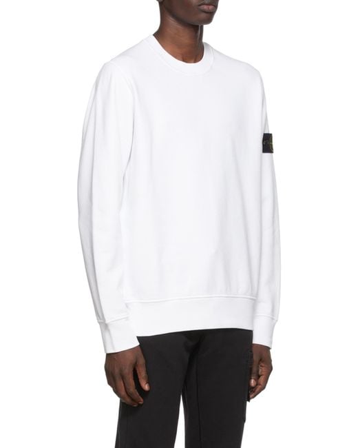 Stone Island White Compass Patch Crewneck Sweatshirt for men