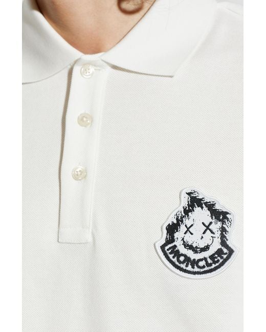 Moncler White Logo Patch Short Sleeved Polo Shirt for men