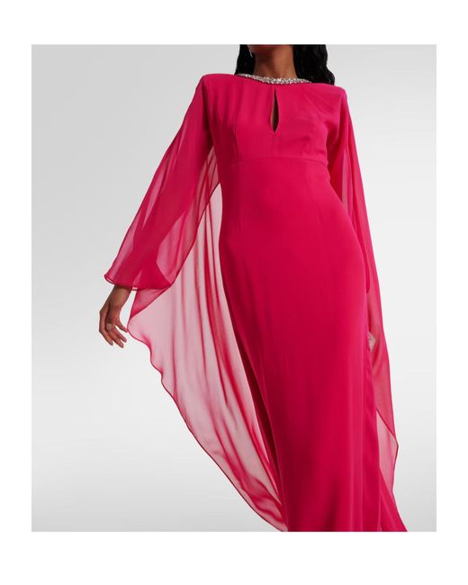 Roland Mouret Red Embellished Silk Chiffon Gown