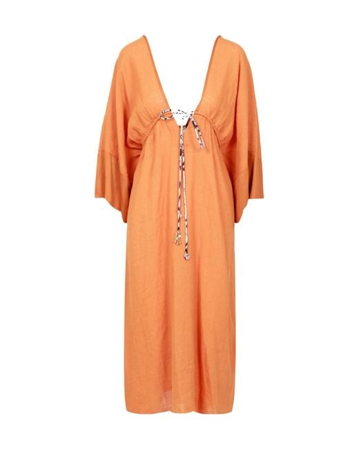 Ottod'Ame Orange Deep V Neckline Dress