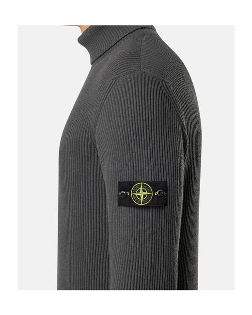 Stone Island Gray Logo Patch Turtleneck Jumper for men