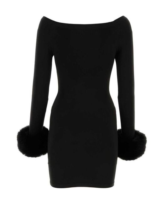 Alexander Wang Black Round Neck Fur Trimmed Dress