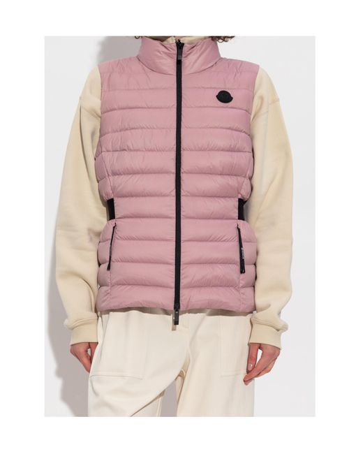 Moncler Pink Logo Patch Zip-Up Padded Vest
