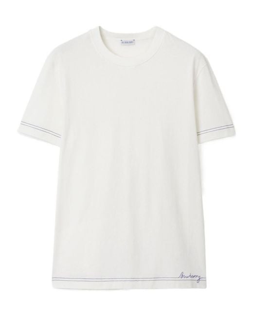 Burberry White Logo Detailed Crewneck T-Shirt for men