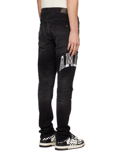 Amiri Black Varsity Logo Repair Jeans for men