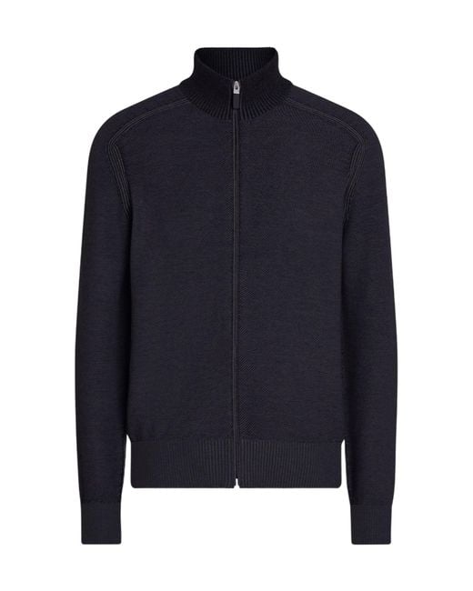 Zegna Blue Zip-Up Cardigan for men