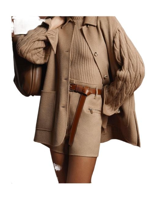 Max Mara Brown Tacco Button-Up Knitted-Sleeved Jacket