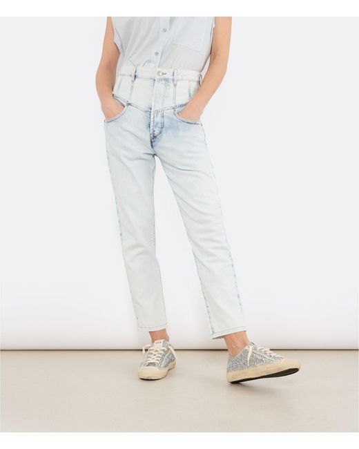 Isabel Marant Blue Oliviani High-Waisted Frayed Jeans