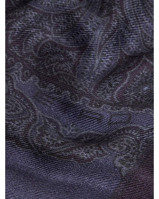 Etro Blue Paisley Jacquard Frayed Edge Scarf for men