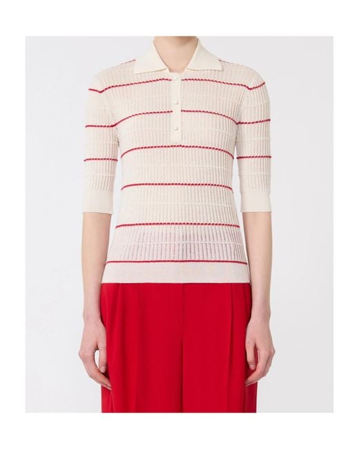 Max Mara White Ribbed Knit Polo Shirt