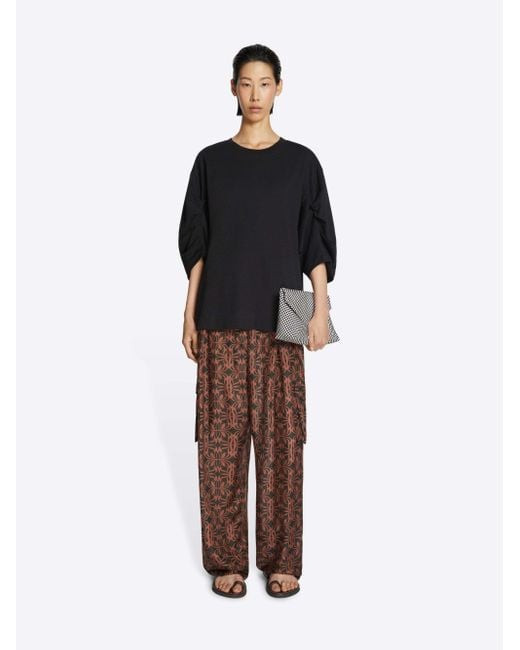 Dries Van Noten Brown Pattern Printed Satin Cargo Pants