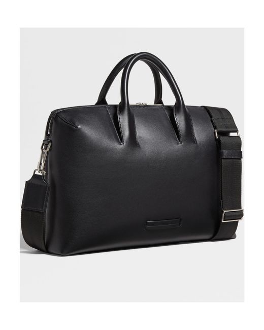 Zegna Black Logo Detailed Top Handle Briefcase for men