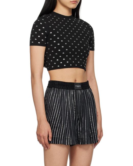Alexander Wang Black Crystal-Logo Cropped Top
