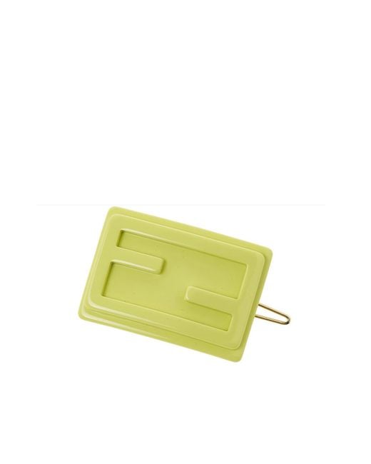 Fendi Yellow Logo Rectangular Hair Clip