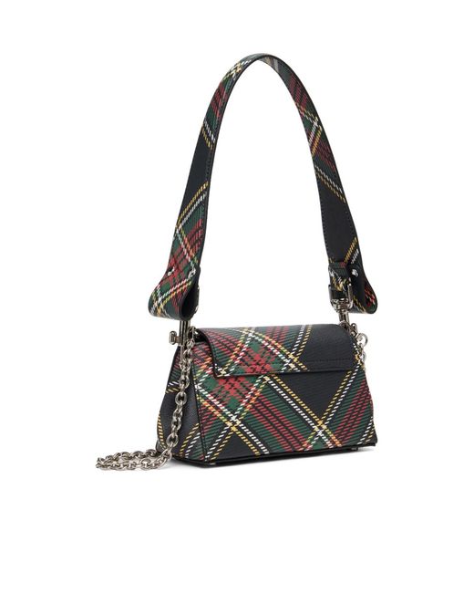 Vivienne Westwood White Orb Plaque Checked Shoulder Bag