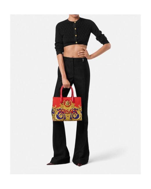 Versace Black Jacquard Stretch Viscose Knit Crop Cardigan