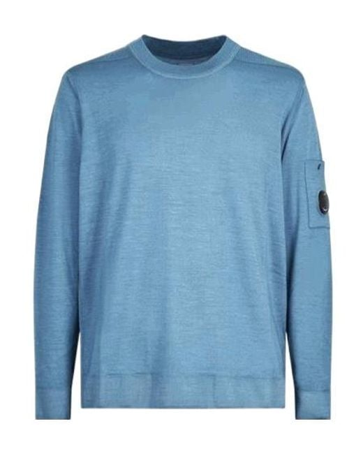 C P Company Blue Crewneck Lens Jumper for men