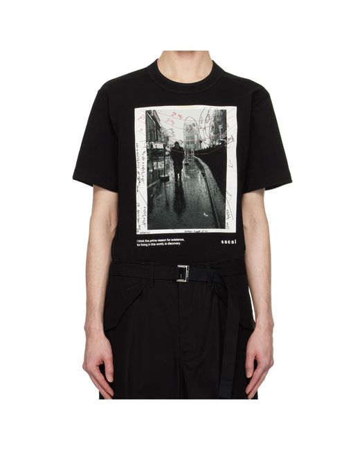 Sacai Black Graphic Printed Crewneck T-Shirt for men