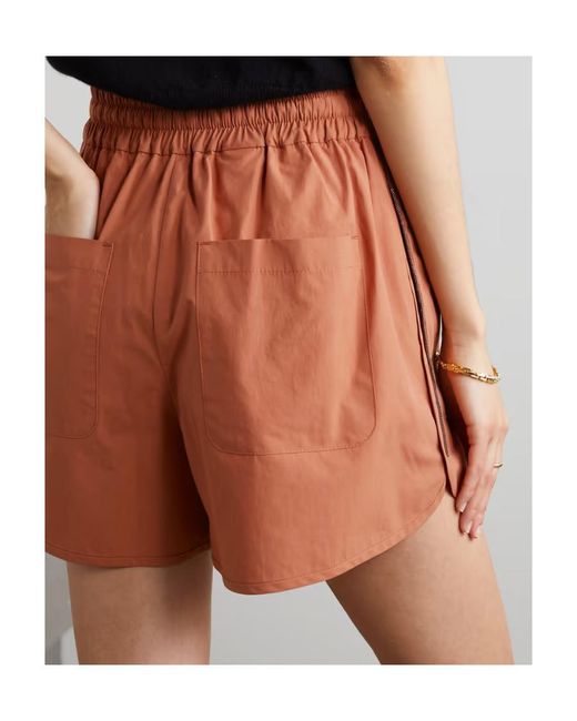 Brunello Cucinelli Red Logo Beaded Drawstring Shorts