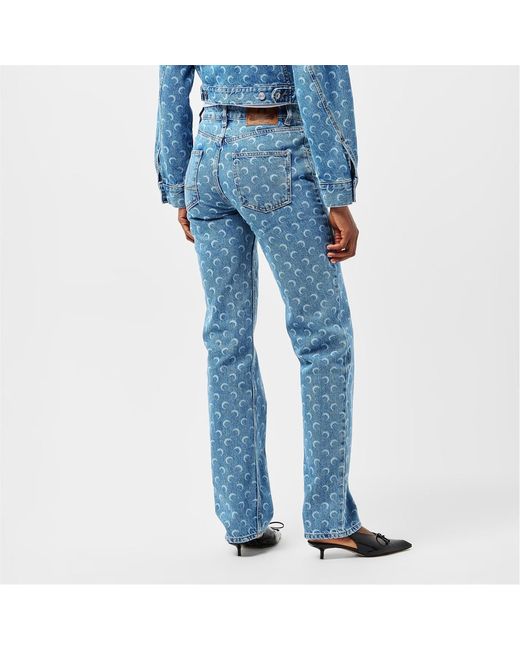 MARINE SERRE Blue Moon Print Denim Pants