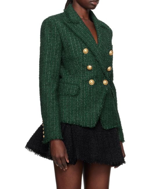 Balmain Green Double Breasted Tweed Jacket