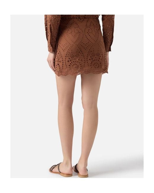 Mc2 Saint Barth Brown Broderie Anglaise Mini Skirt