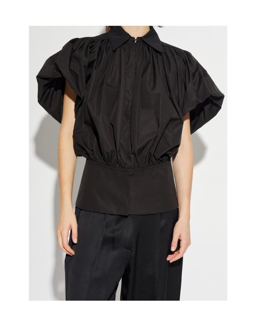 Lanvin Black Puff Sleeved Gathered Top