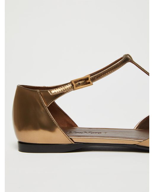 Max Mara Brown Laminated Leather Ballet Flats