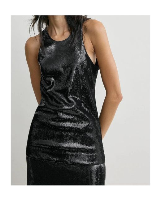 Totême Black Sequin High Round Neckline Top