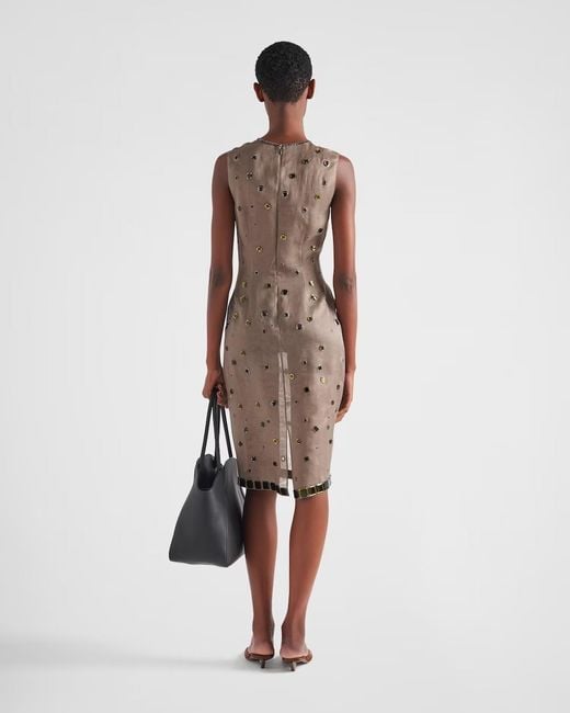 Prada Brown Eyelet-Embellished Sleeveless Dress