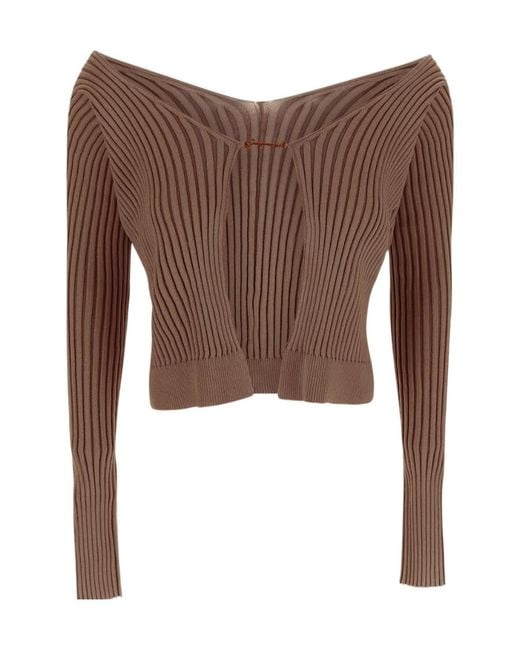 Jacquemus Brown Ribbed-Knit Open-Front Cardigan