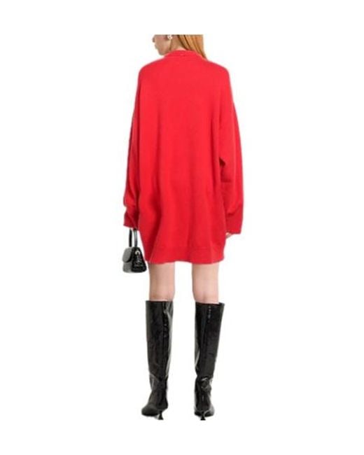 Sportmax Red Two-Tone Long-Sleeve T-Shirt Dress