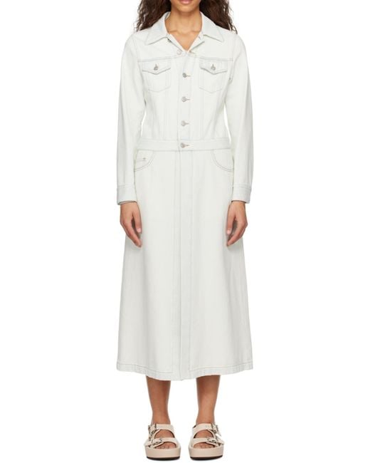 MM6 by Maison Margiela White Denim Long-Sleeved Midi Dress