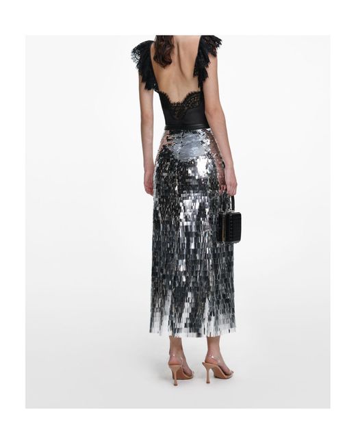 Self-Portrait Black Sequin Embellished Midi Skirt