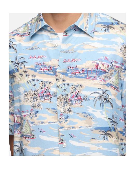 7 For All Mankind Blue Patterned Short Sleeve Shirt for men