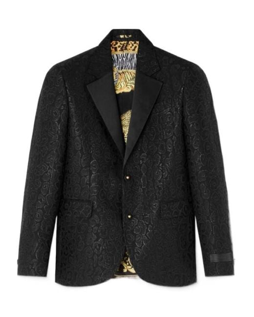 Versace Black Logo Patch Single-Breasted Blazer for men