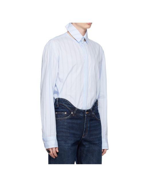 Jean Paul Gaultier Blue Pinstriped Collar Shirt for men