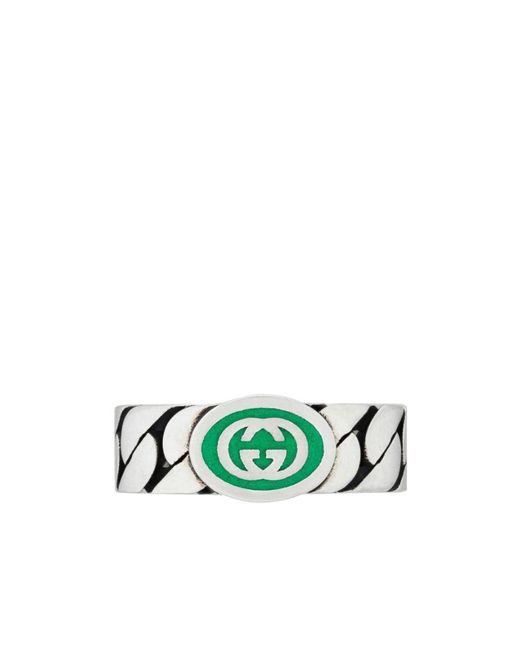 Gucci Green Interlocking G Enamel Ring