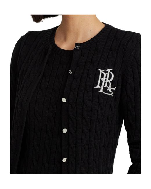 Ralph Lauren Black Ralhan Cable Knit Cotton Cardigan
